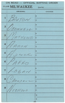 1954 Hank Aaron Rookie Season Lineup Card From 8/21/54 